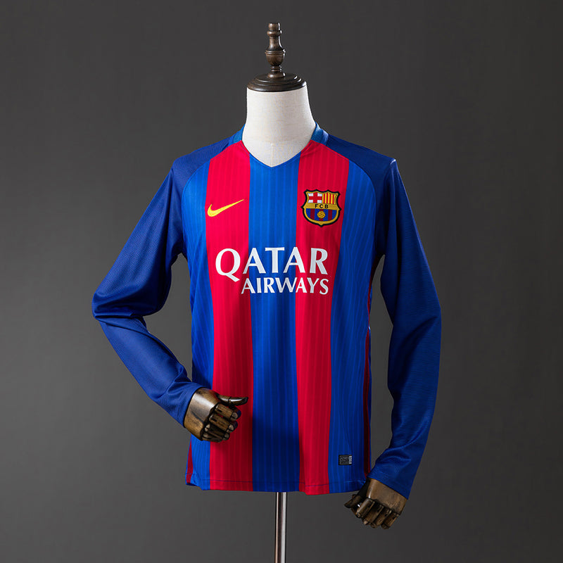 Barcelona Jersey 2016/17 Home Retro Football Kit Long Sleeves