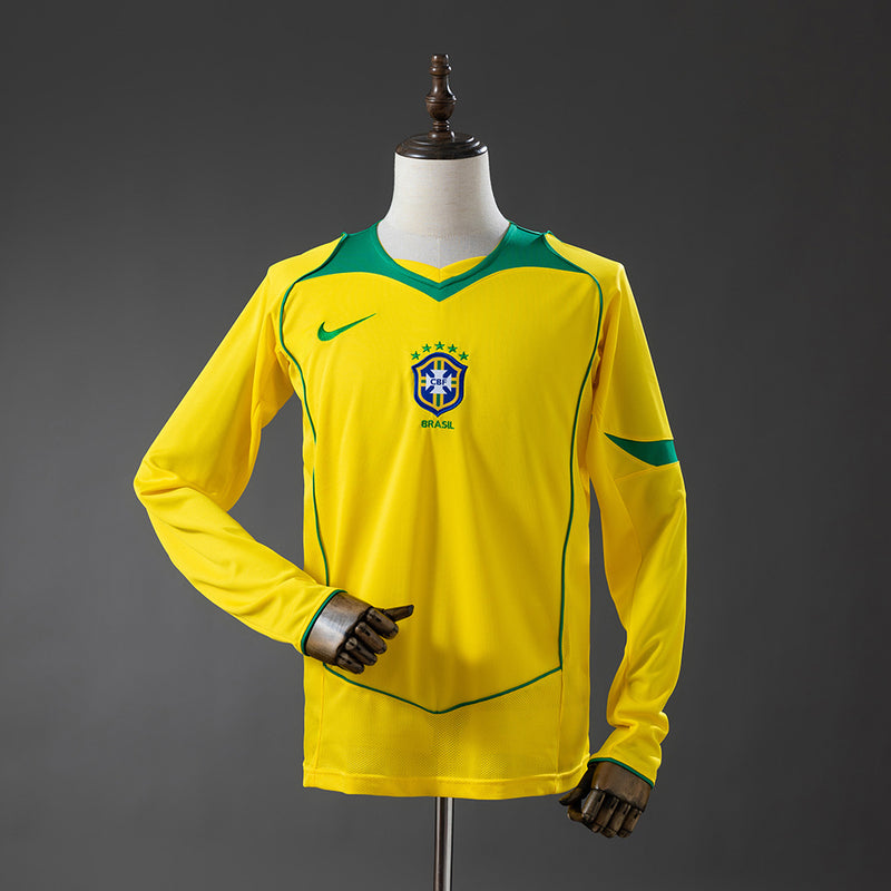 Brazil Jersey 2004 Home Retro Football Kit Long Sleeves Soccer Shirt