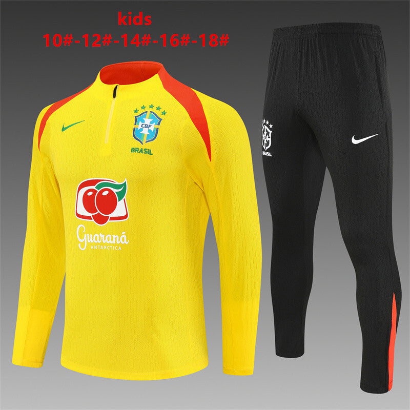 Kids Player Version Brazil Training Tracksuits 25/26 Football Kit Soccer Jersey