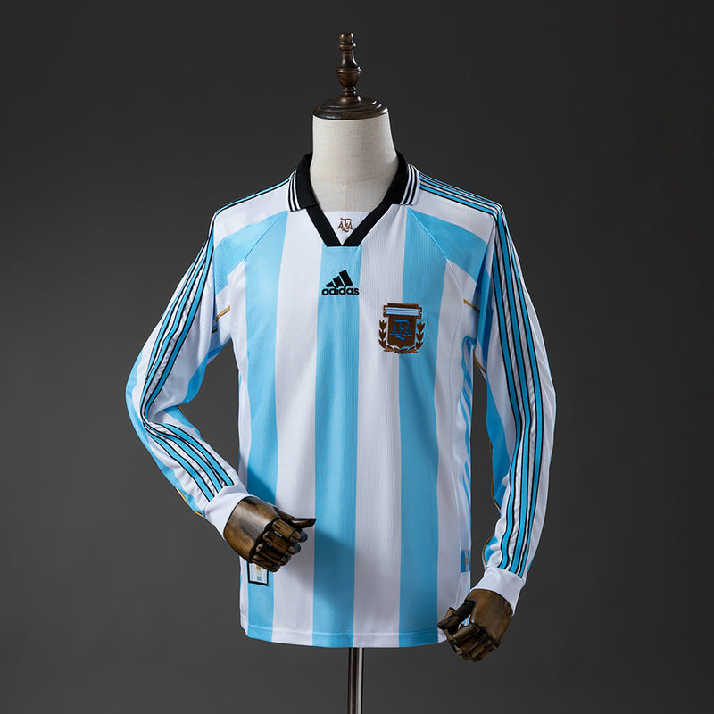 Argentina Jersey 1998 Home Retro Football Kit Long Sleeves