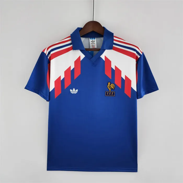 Camiseta de fútbol retro del equipo de fútbol de Francia, kit local 1988-1990