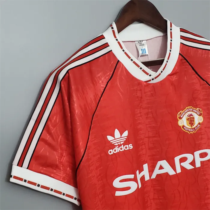 Camiseta de fútbol retro del equipo de fútbol del Manchester United, kit de local 1990/92