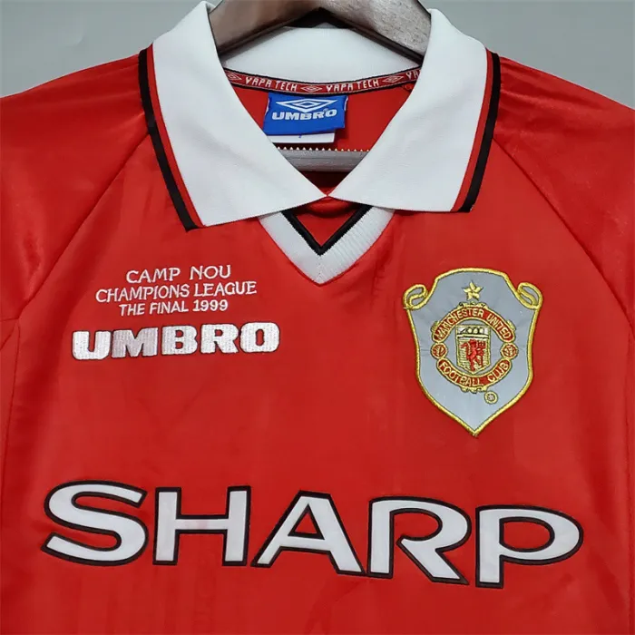 Camiseta de fútbol retro de manga larga del Manchester United, equipo local, 1999/00