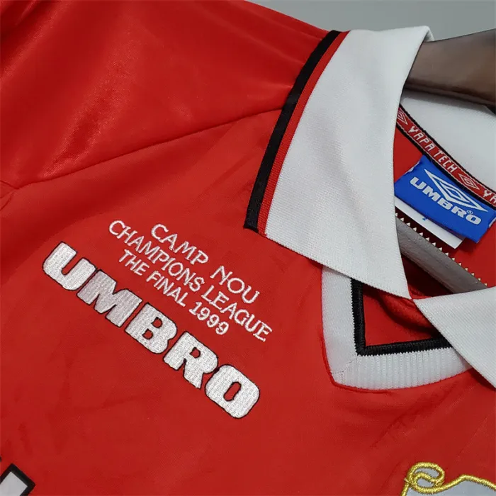 Camiseta de fútbol retro de manga larga del Manchester United, equipo local, 1999/00