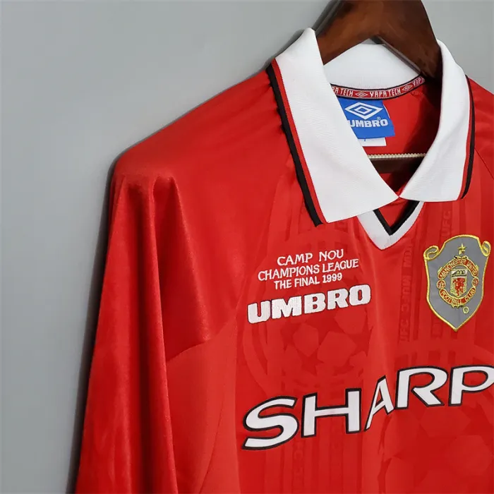 Camiseta de fútbol retro de manga larga del Manchester United, equipo local, 1999/00