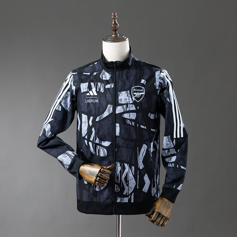Arsenal Windbreaker 2025/26 Black Grey Football Kit