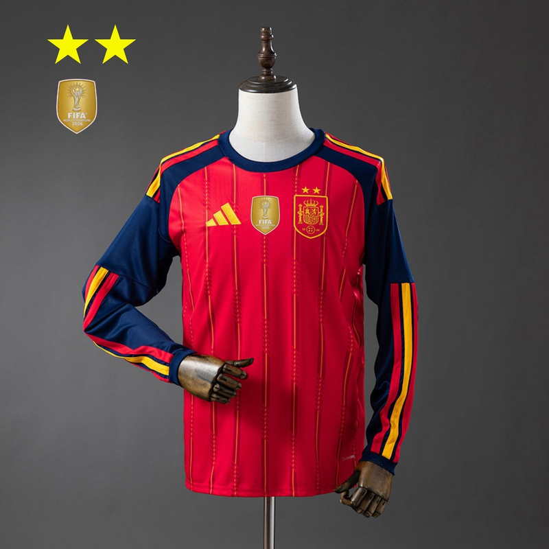 2-Star Spain Home Jersey 2026 World Cup Champion Long Sleeves Football Kit Soccer Shirt