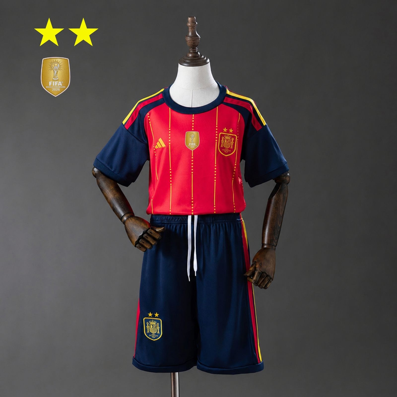 2-Star Kids Spain Home Jersey 2026 World Cup Champion Football Kit Soccer Shirt