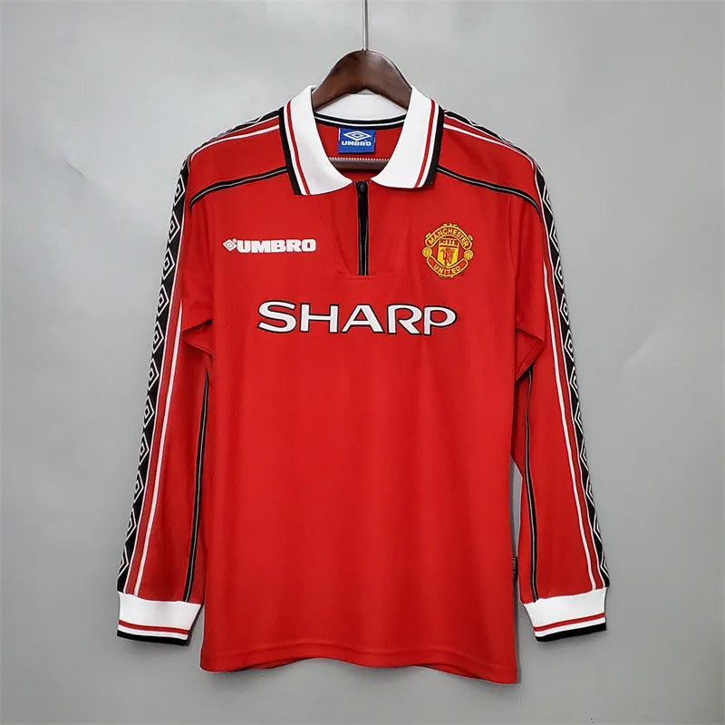 Manchester United Jersey Home Kit 1998/99 Retro Long Sleeves Football Team Soccer Shirt