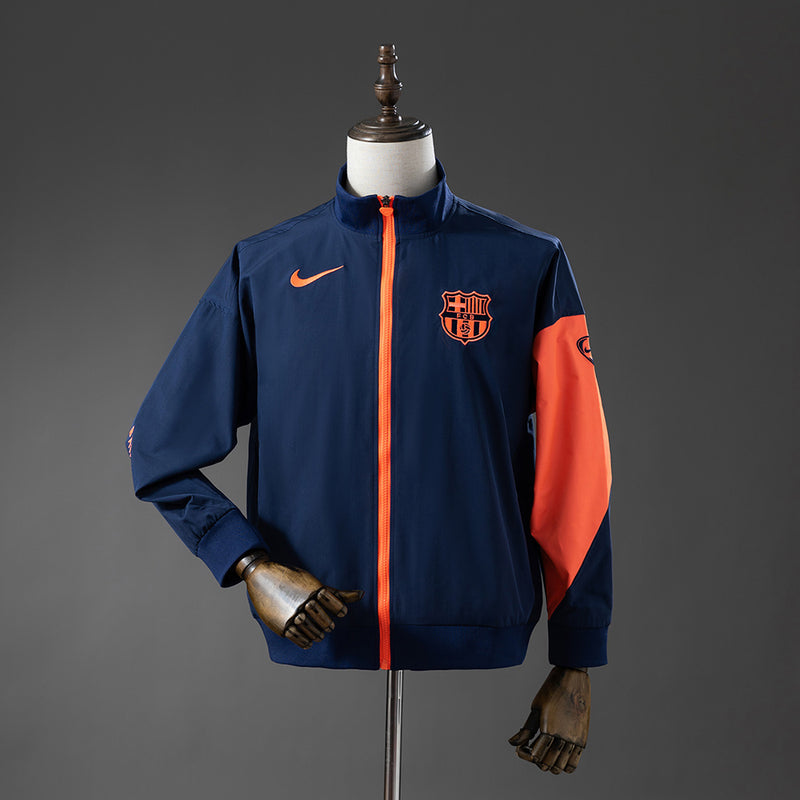 Barcelona Windbreaker 2025/26 Navy Blue & Orange Football Soccer Jacket