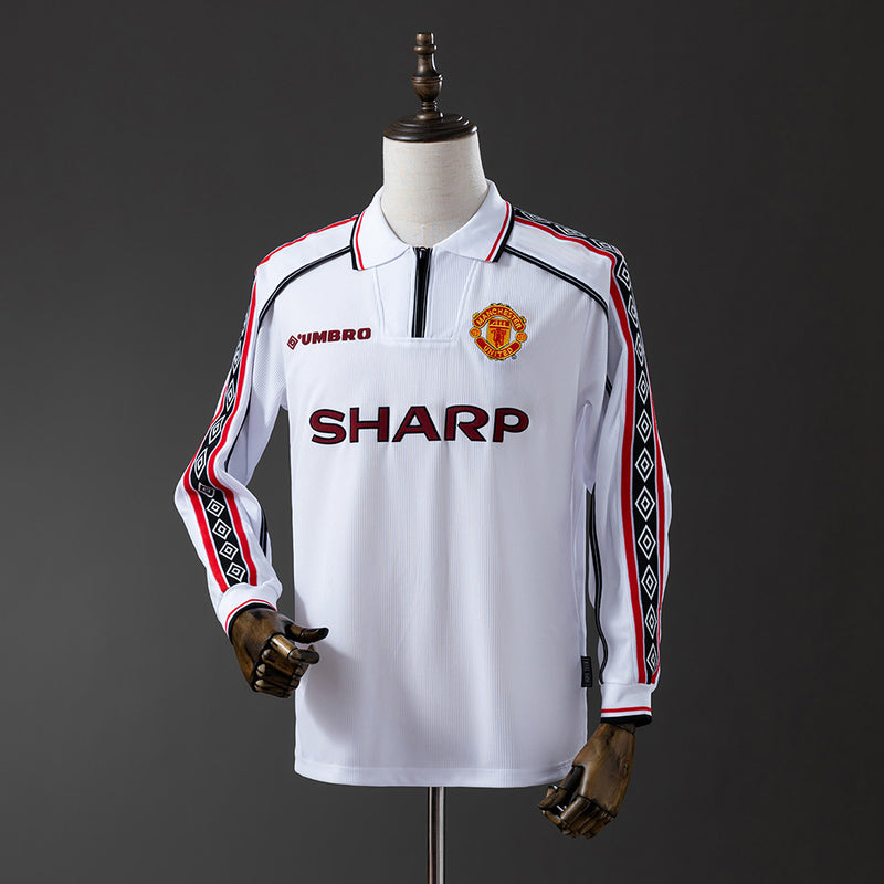Manchester United Jersey 1998-99 Home White Retro Kit Long Sleeves