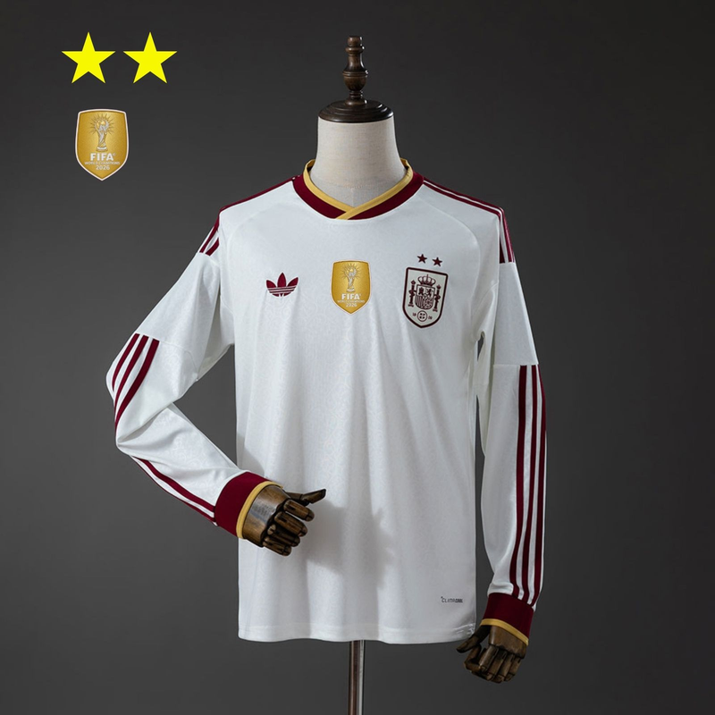 2-Star Spain Away Jersey 2026 World Cup Champion Long Sleeves Football Kit Soccer Shirt