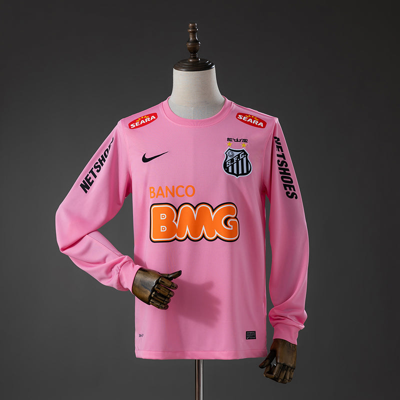 Santos Pink Jersey 2012-2013 Long Sleeves Retro Football Kit Soccer Shirt