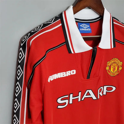 Manchester United Jersey Home Kit 1998/99 Retro Long Sleeves Football Team Soccer Shirt