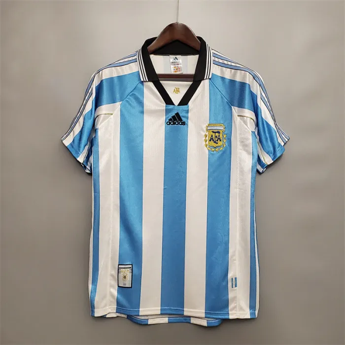 Camiseta de fútbol retro del equipo de fútbol de Argentina, kit de inicio, 1998