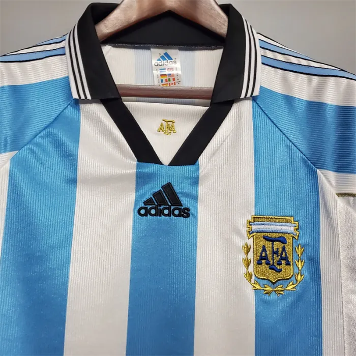 Camiseta de fútbol retro del equipo de fútbol de Argentina, kit de inicio, 1998