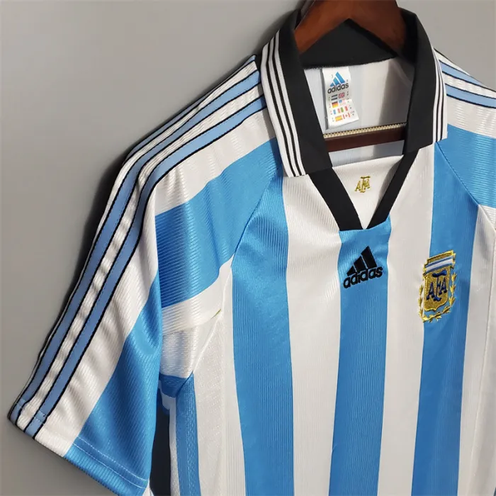 Camiseta de fútbol retro del equipo de fútbol de Argentina, kit de inicio, 1998