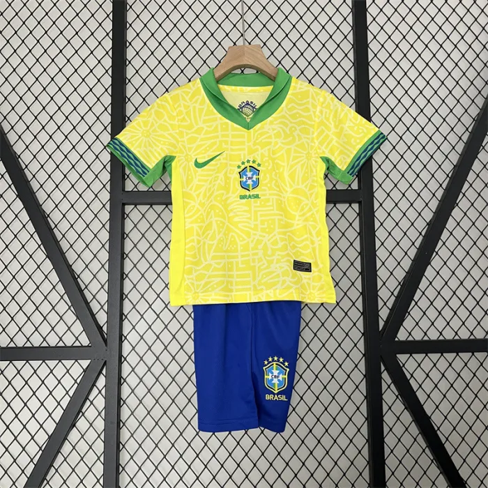 Camiseta de fútbol de la Copa América 2024 para niños, equipo local de Brasil 24/25