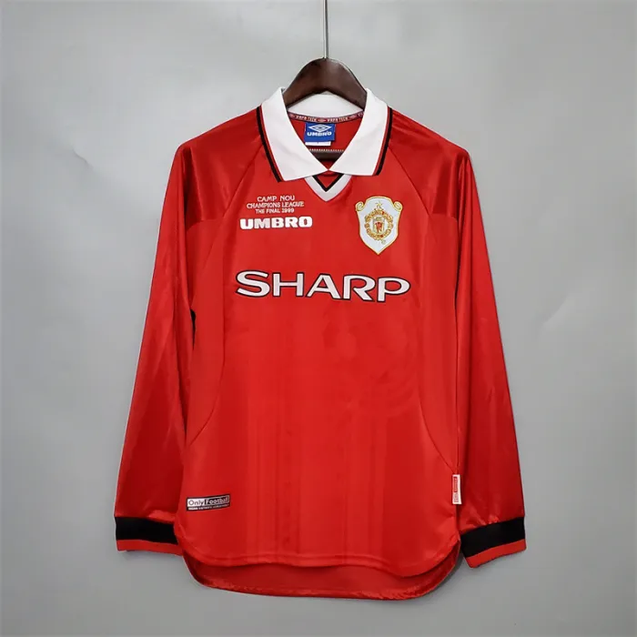 Manchester United Jersey Home Kit 1999/00 Retro Long Sleeves Football Team Soccer Shirt